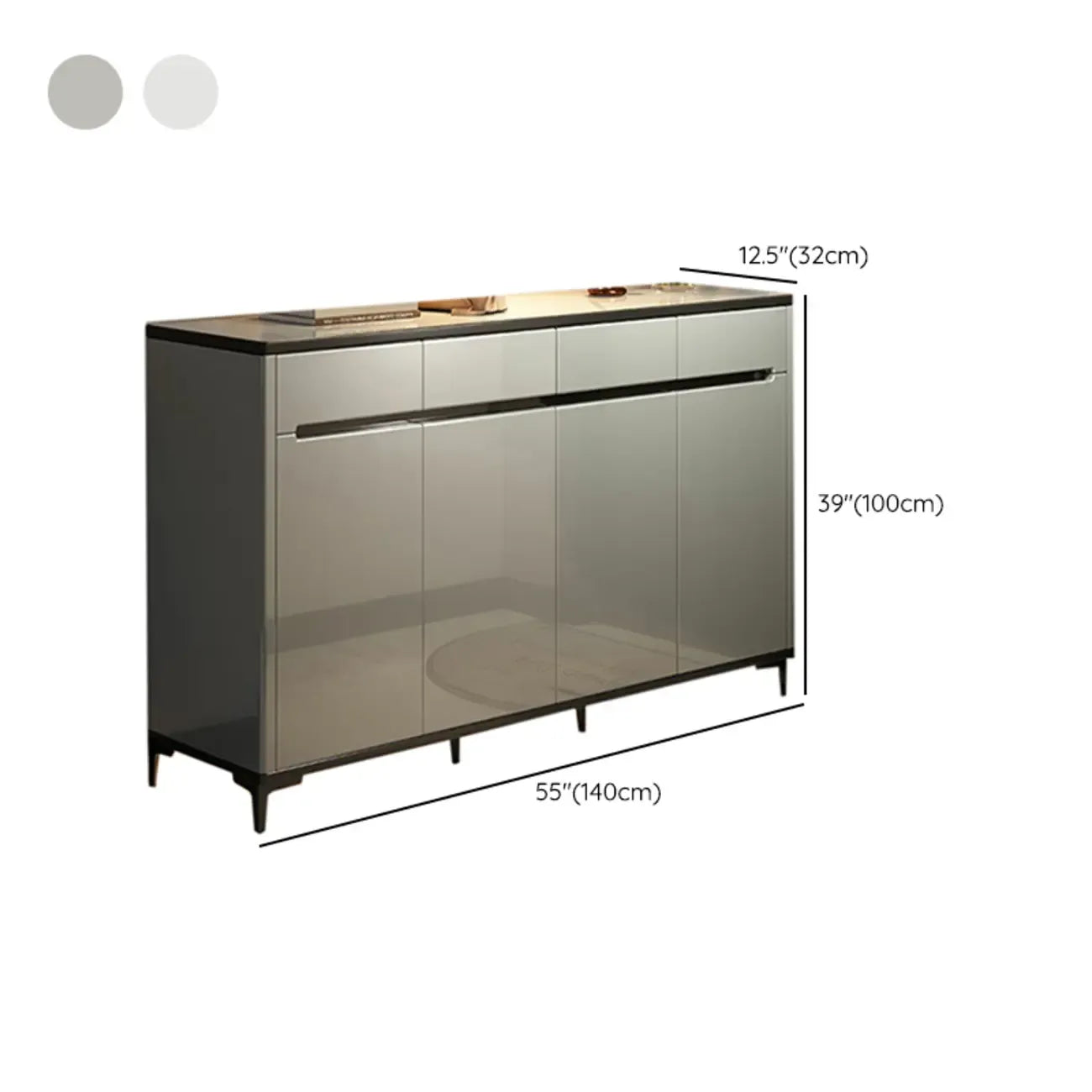 Sleek Entryway Wooden Shoe Storage Cabinet with Glass Top