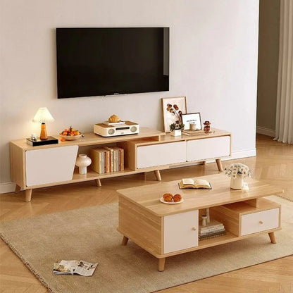 78.7 Natural Wood Open Storage Drawers TV Stand with Legs