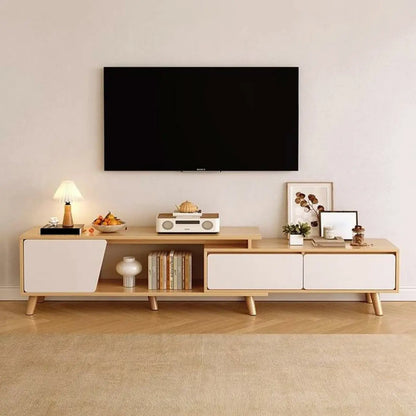 78.7 Natural Wood Open Storage Drawers TV Stand with Legs