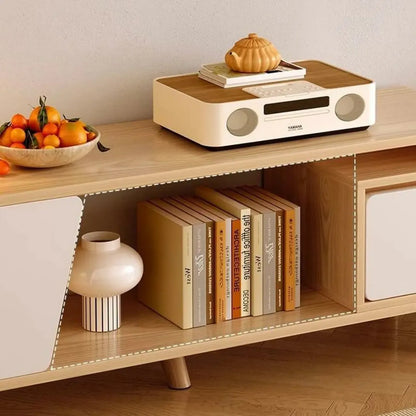 78.7 Natural Wood Open Storage Drawers TV Stand with Legs