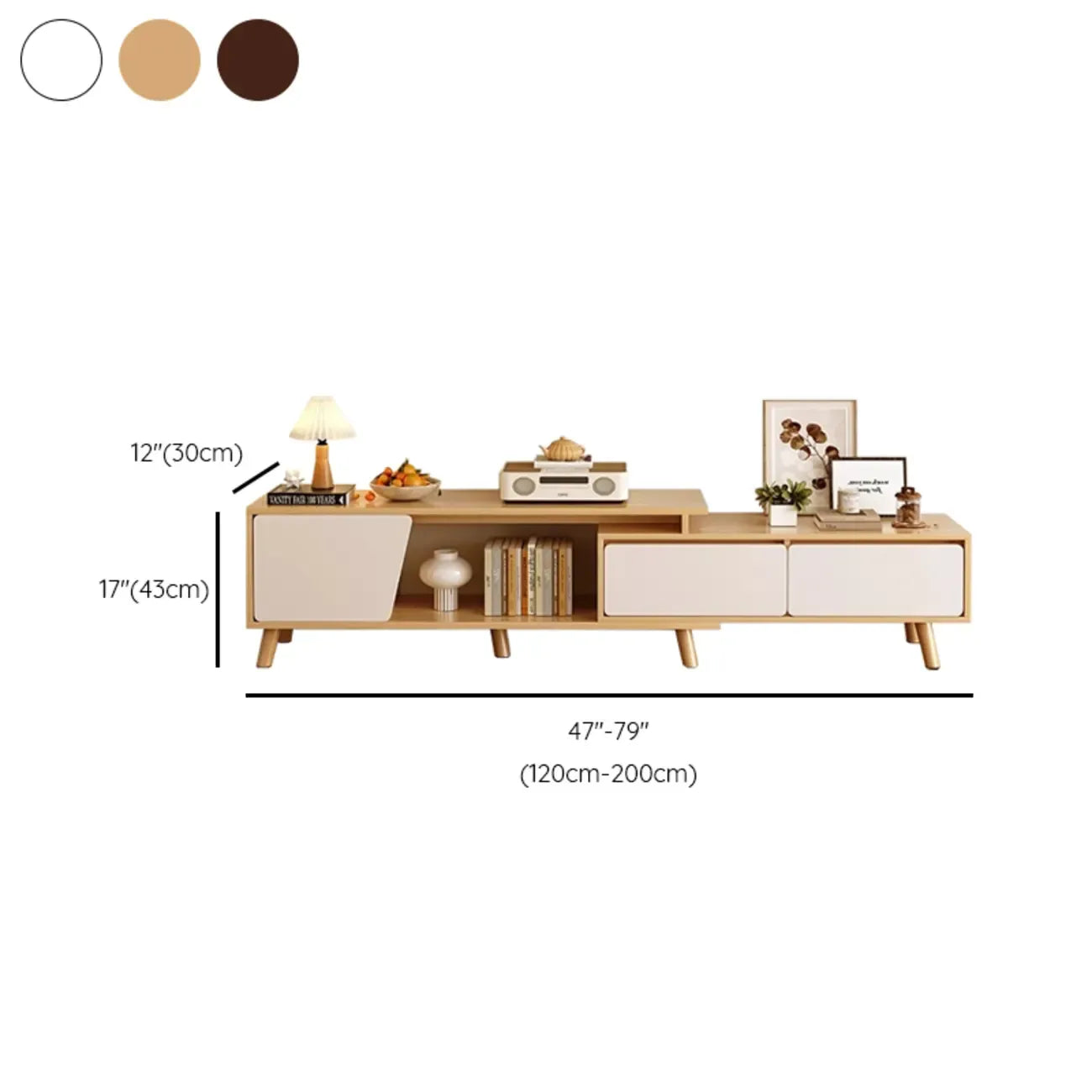 78.7 Natural Wood Open Storage Drawers TV Stand with Legs