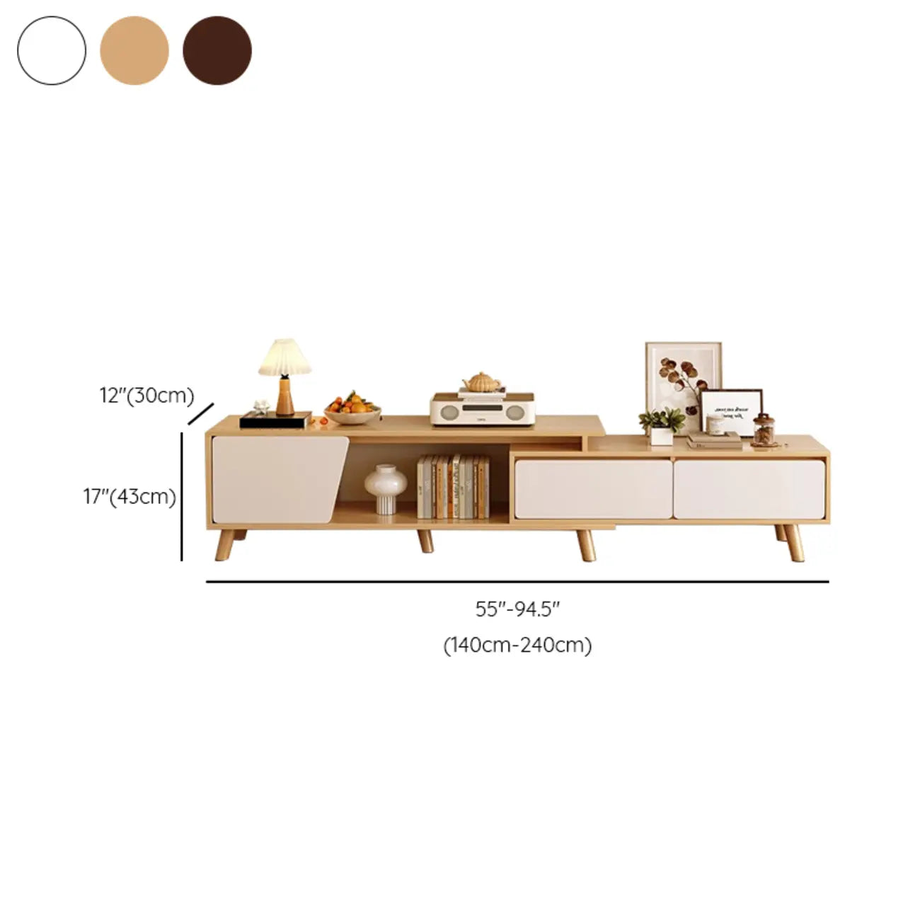 78.7 Natural Wood Open Storage Drawers TV Stand with Legs