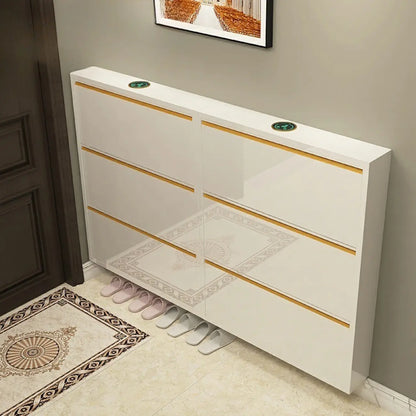 Gloss Black Wall Mounted Wooden Slim Drop Front Shoe Cabinet