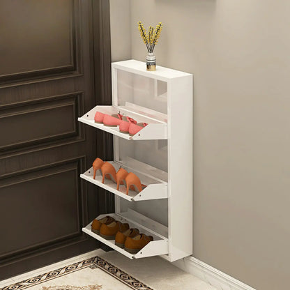 Gloss Black Wall Mounted Wooden Slim Drop Front Shoe Cabinet