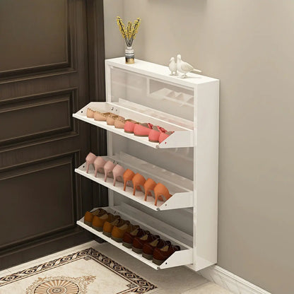 Gloss Black Wall Mounted Wooden Slim Drop Front Shoe Cabinet