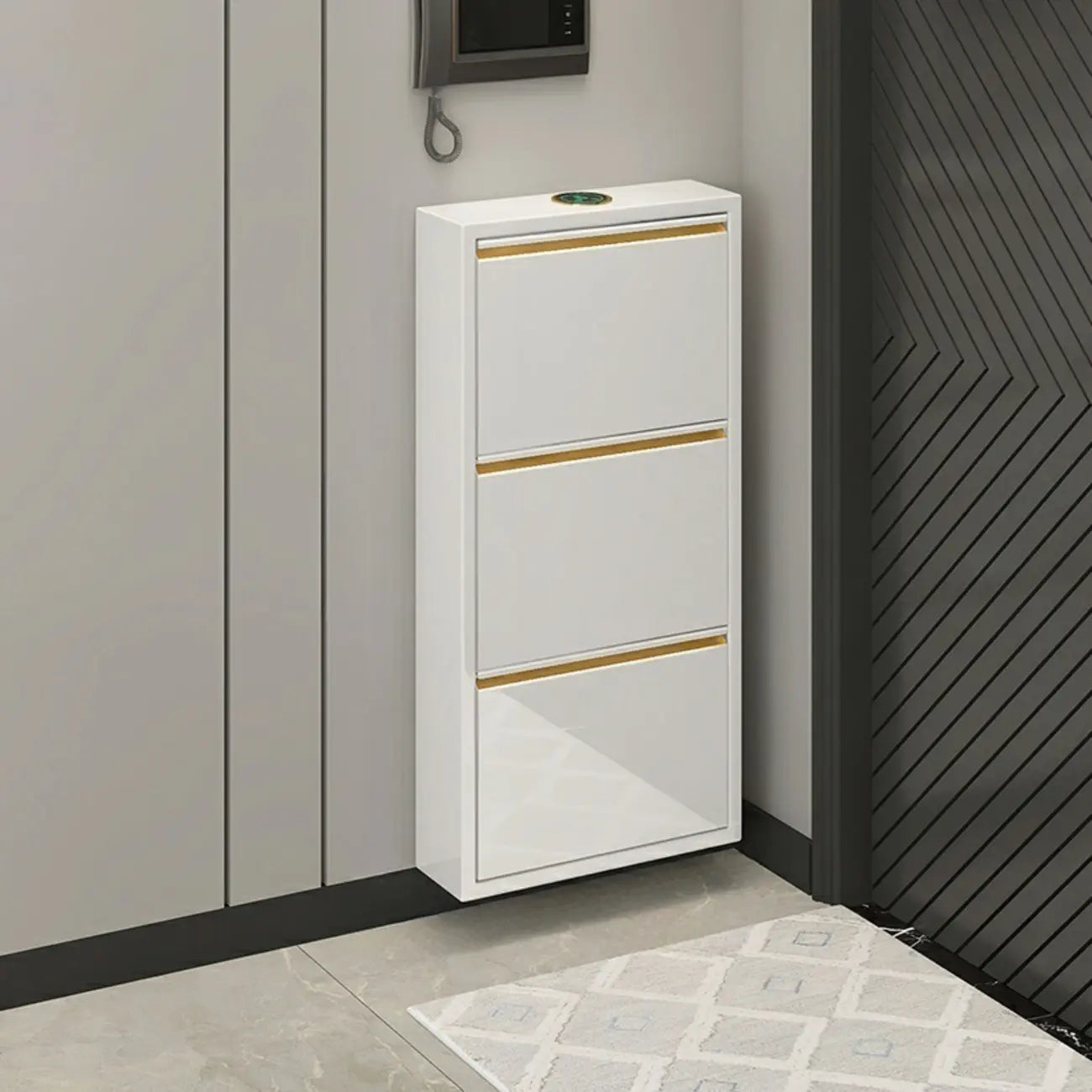 Gloss Black Wall Mounted Wooden Slim Drop Front Shoe Cabinet