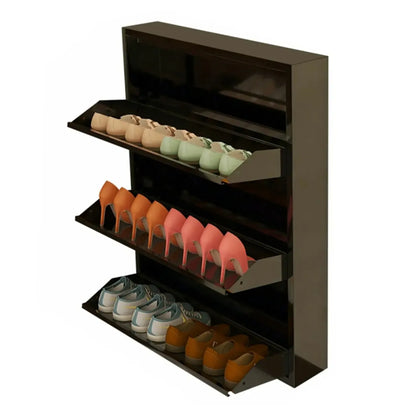 Gloss Black Wall Mounted Wooden Slim Drop Front Shoe Cabinet