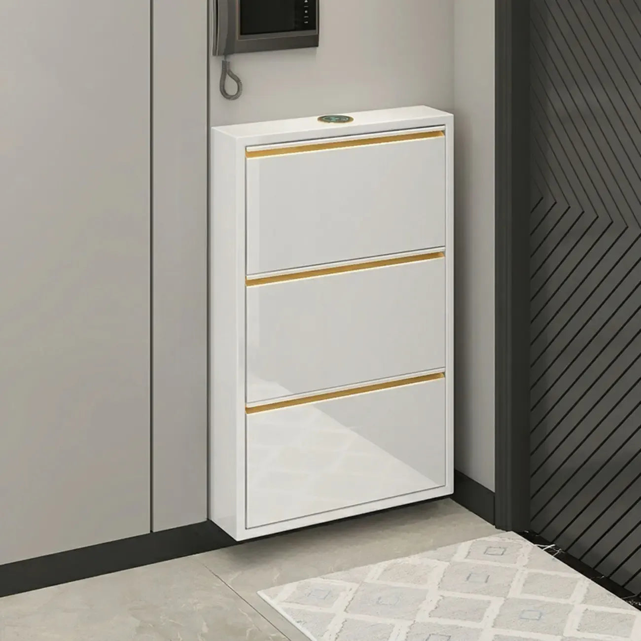 Gloss Black Wall Mounted Wooden Slim Drop Front Shoe Cabinet