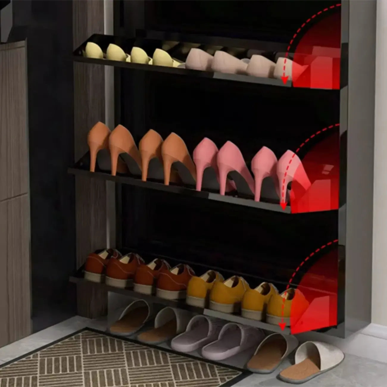 Gloss Black Wall Mounted Wooden Slim Drop Front Shoe Cabinet