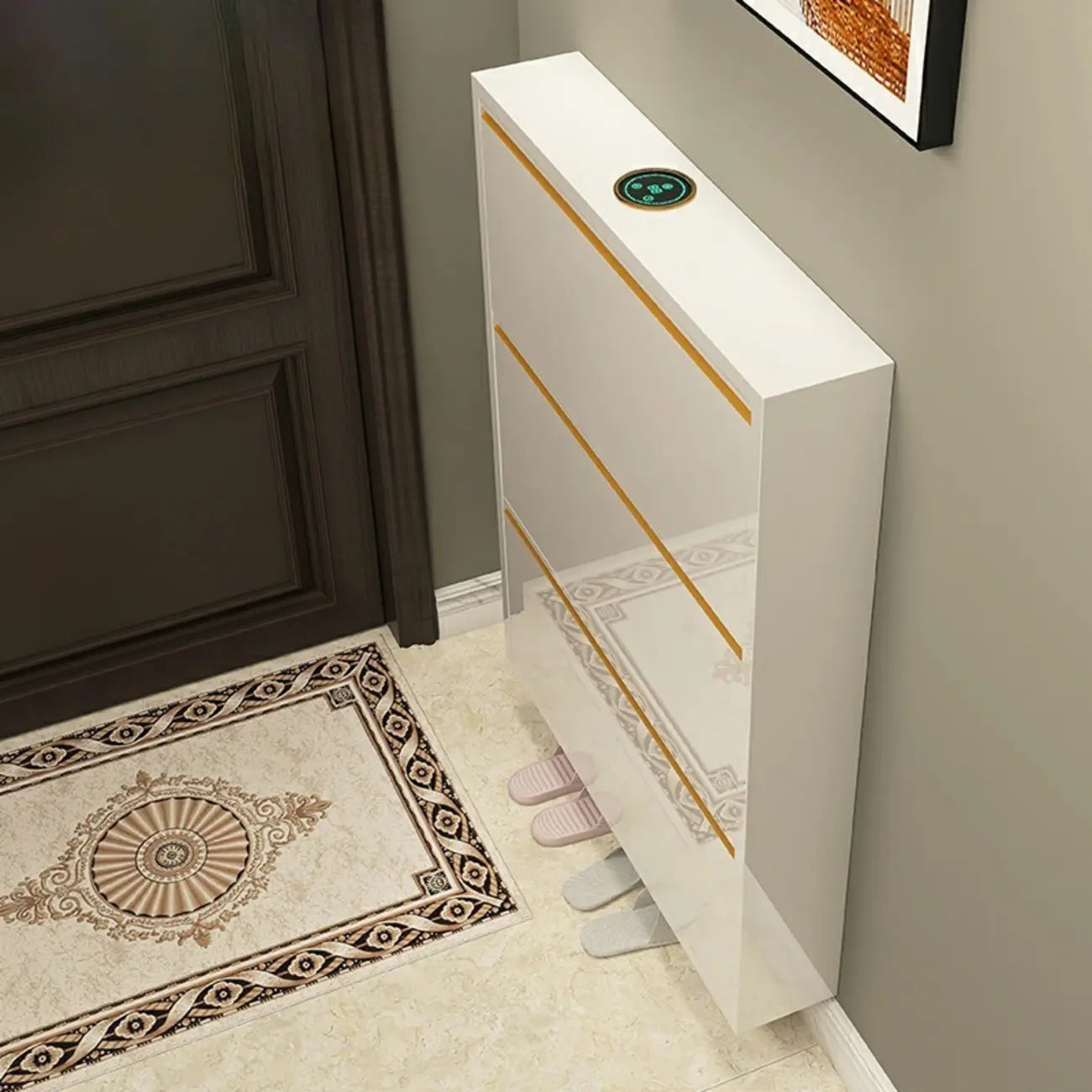 Gloss Black Wall Mounted Wooden Slim Drop Front Shoe Cabinet