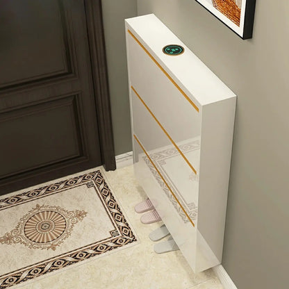 Gloss Black Wall Mounted Wooden Slim Drop Front Shoe Cabinet