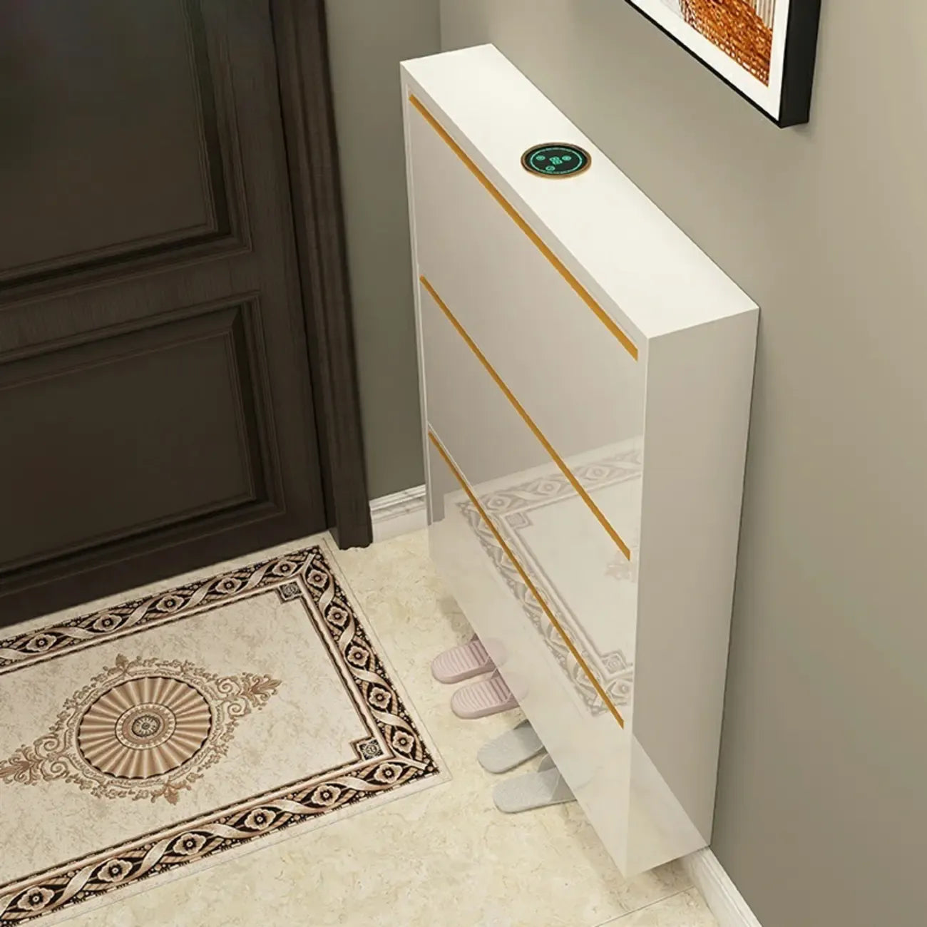 Gloss Black Wall Mounted Wooden Slim Drop Front Shoe Cabinet