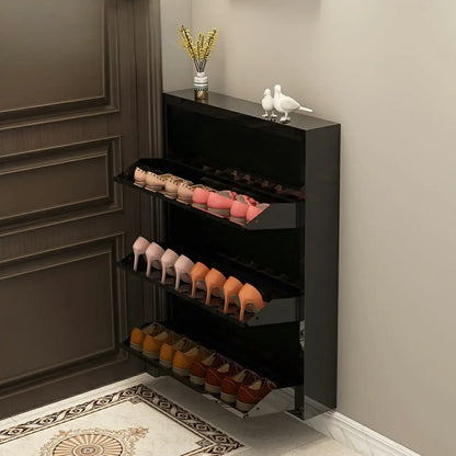 Gloss Black Wall Mounted Wooden Slim Drop Front Shoe Cabinet