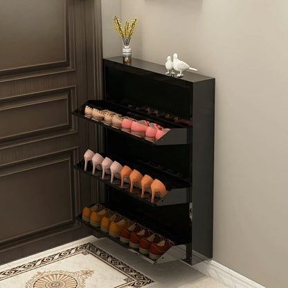 Gloss Black Wall Mounted Wooden Slim Drop Front Shoe Cabinet