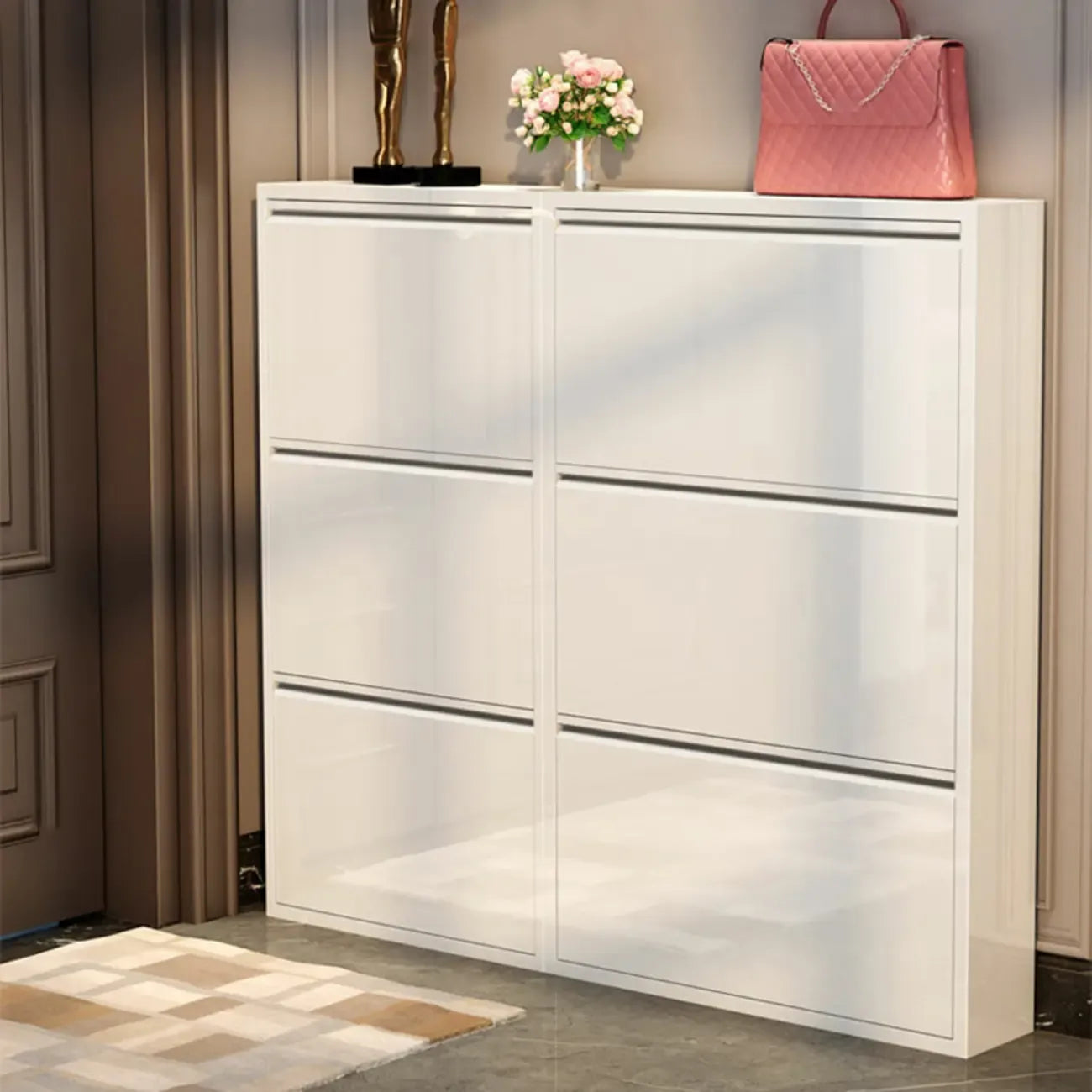 Gloss Black Wall Mounted Wooden Slim Drop Front Shoe Cabinet