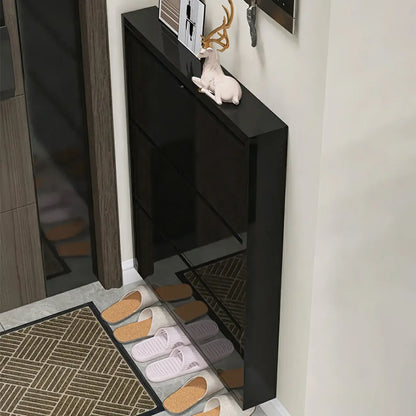Gloss Black Wall Mounted Wooden Slim Drop Front Shoe Cabinet