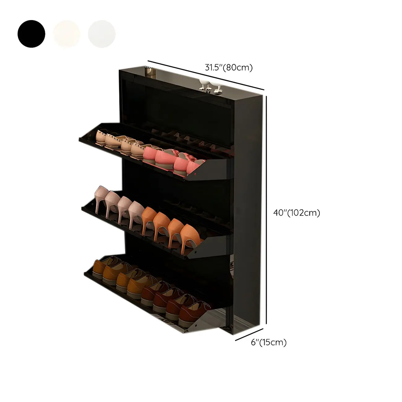 Gloss Black Wall Mounted Wooden Slim Drop Front Shoe Cabinet