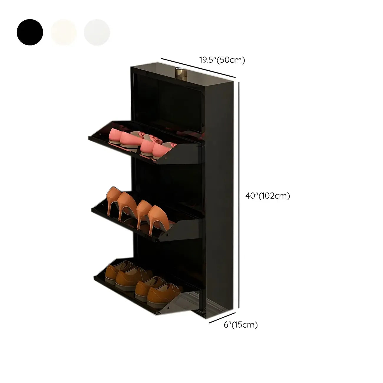 Gloss Black Wall Mounted Wooden Slim Drop Front Shoe Cabinet