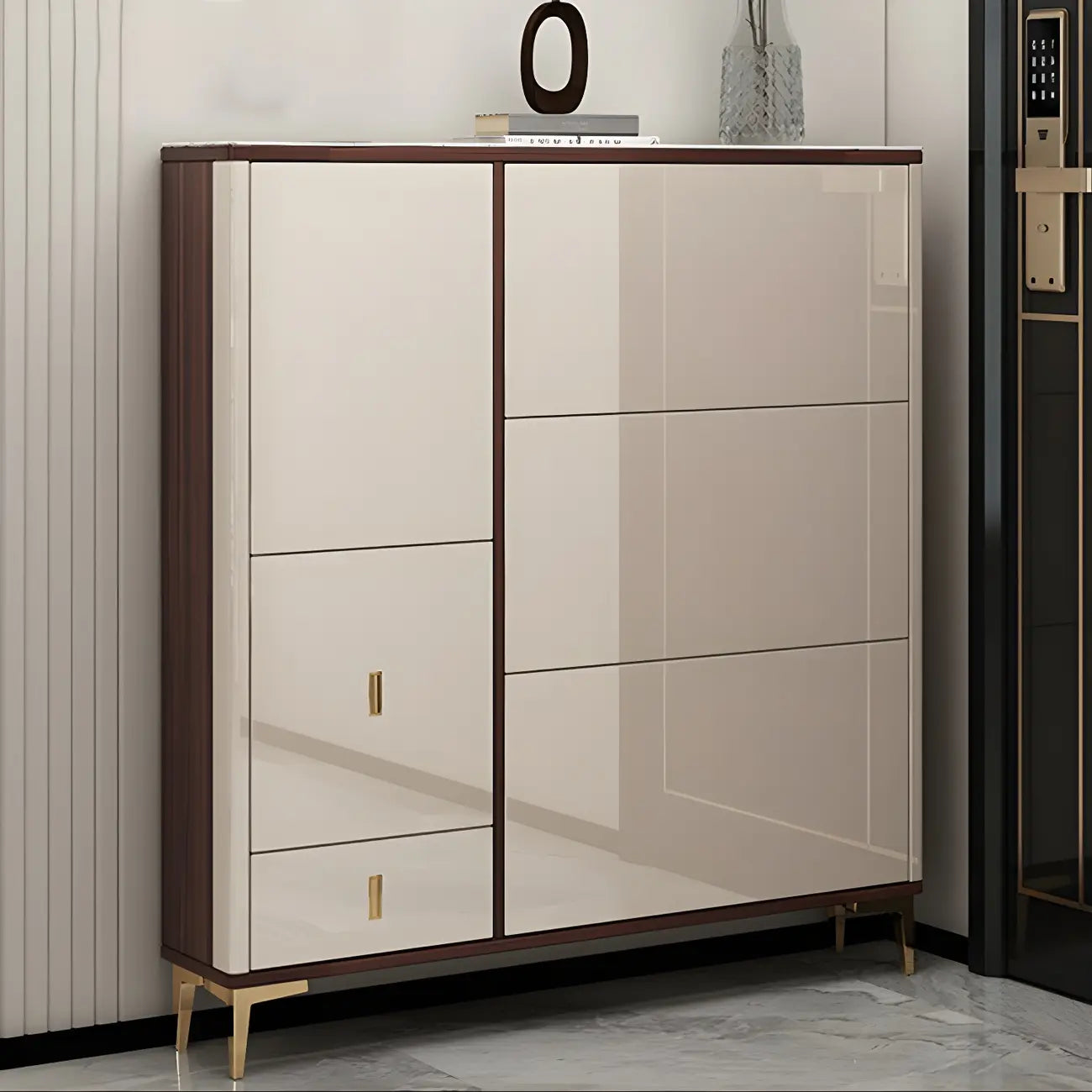 Rectangular Wood Entryway Beige Shoe Storage Cabinet