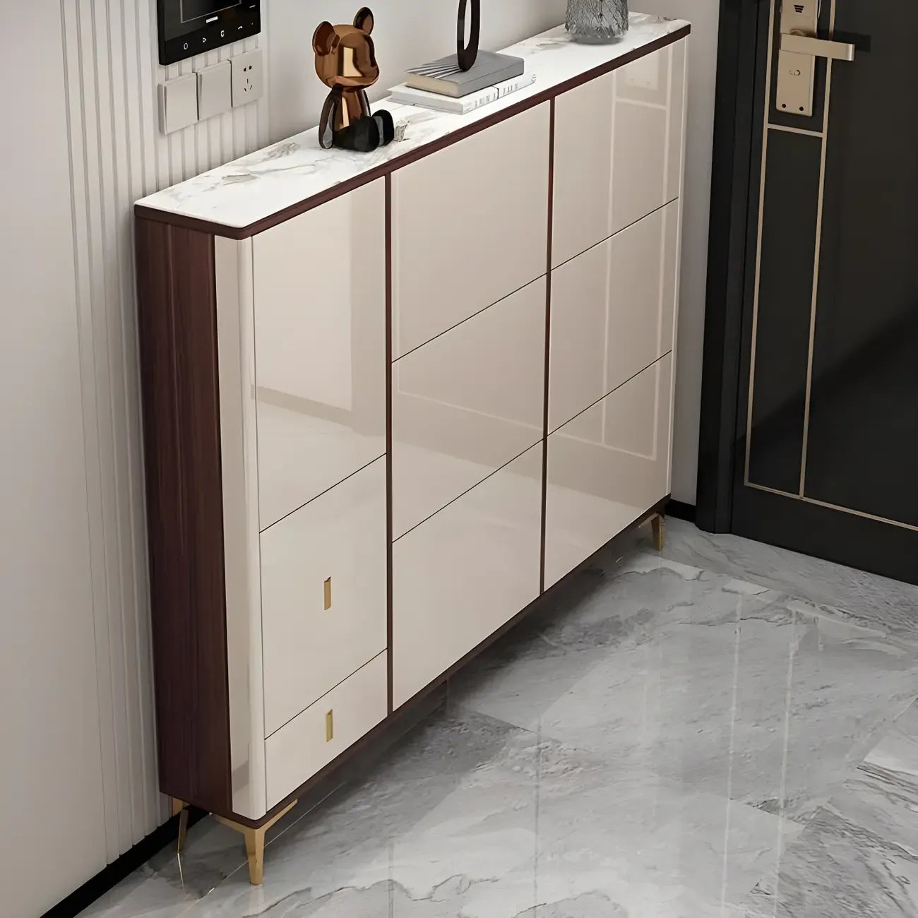 Rectangular Wood Entryway Beige Shoe Storage Cabinet