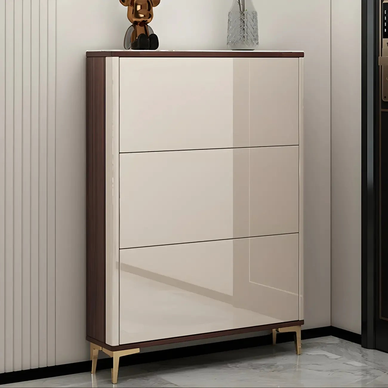 Rectangular Wood Entryway Beige Shoe Storage Cabinet