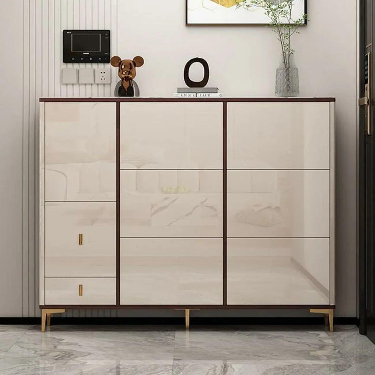 Rectangular Wood Entryway Beige Shoe Storage Cabinet