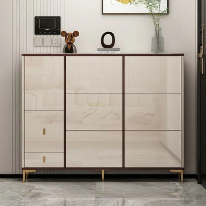 Rectangular Wood Entryway Beige Shoe Storage Cabinet