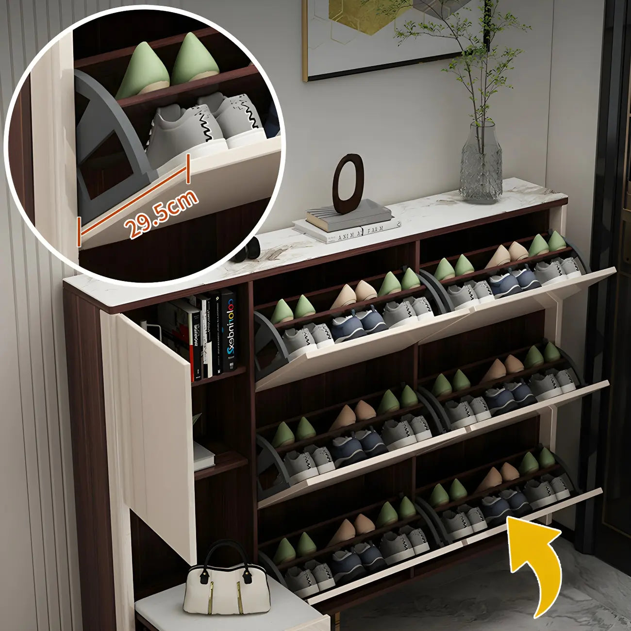 Rectangular Wood Entryway Beige Shoe Storage Cabinet