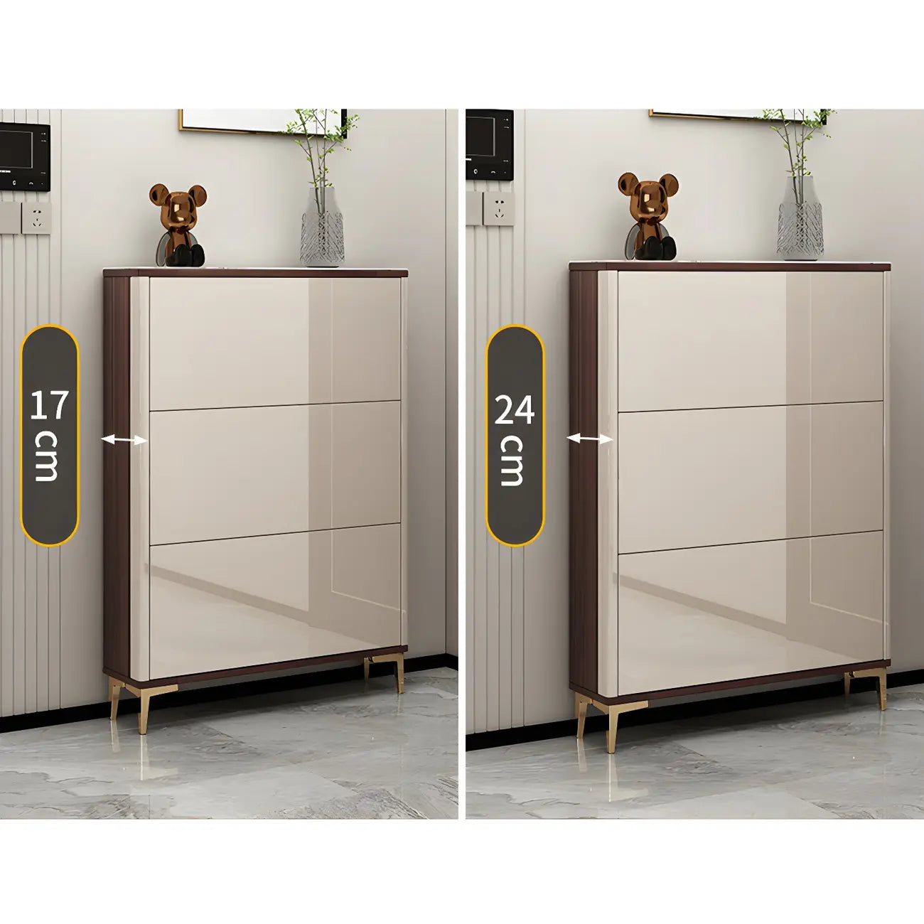 Rectangular Wood Entryway Beige Shoe Storage Cabinet