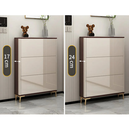 Rectangular Wood Entryway Beige Shoe Storage Cabinet