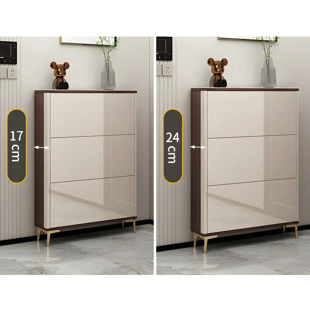 Rectangular Wood Entryway Beige Shoe Storage Cabinet