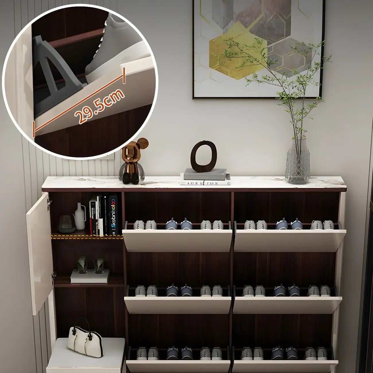 Rectangular Wood Entryway Beige Shoe Storage Cabinet