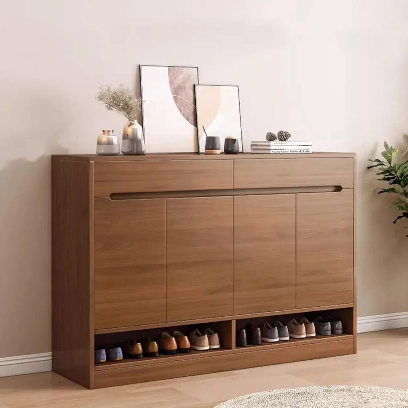 Entryway Adjustable Wooden Shoe Storage Cabinet with Doors