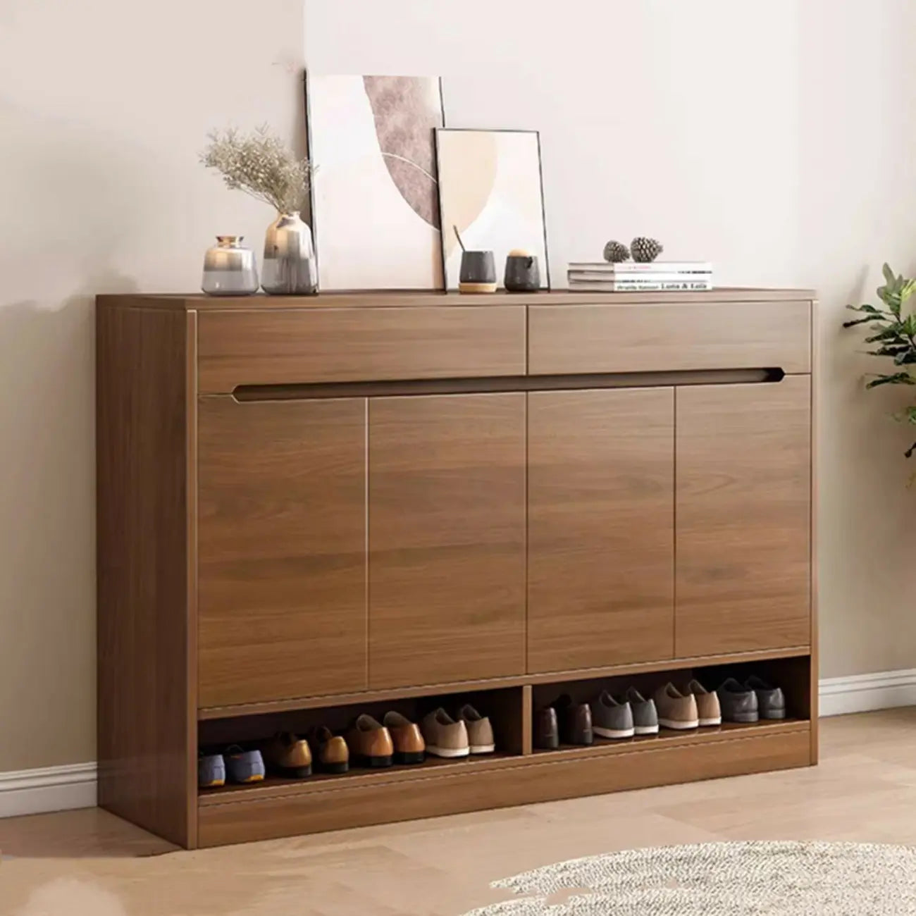 Entryway Adjustable Wooden Shoe Storage Cabinet with Doors