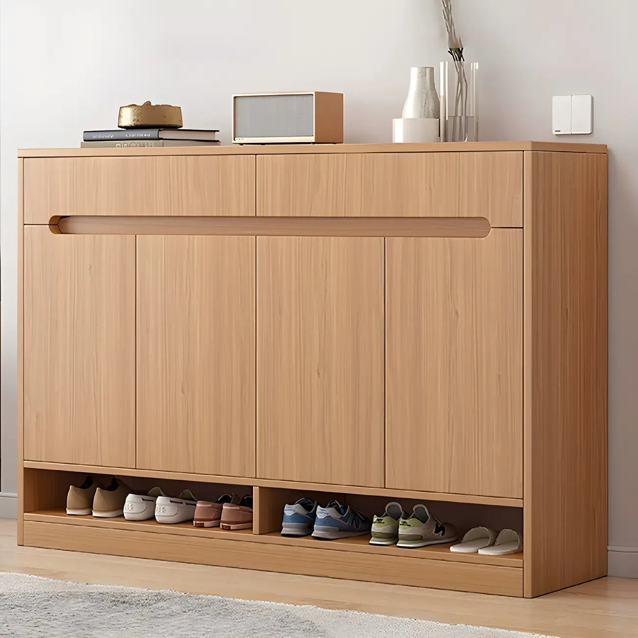 Entryway Adjustable Wooden Shoe Storage Cabinet with Doors