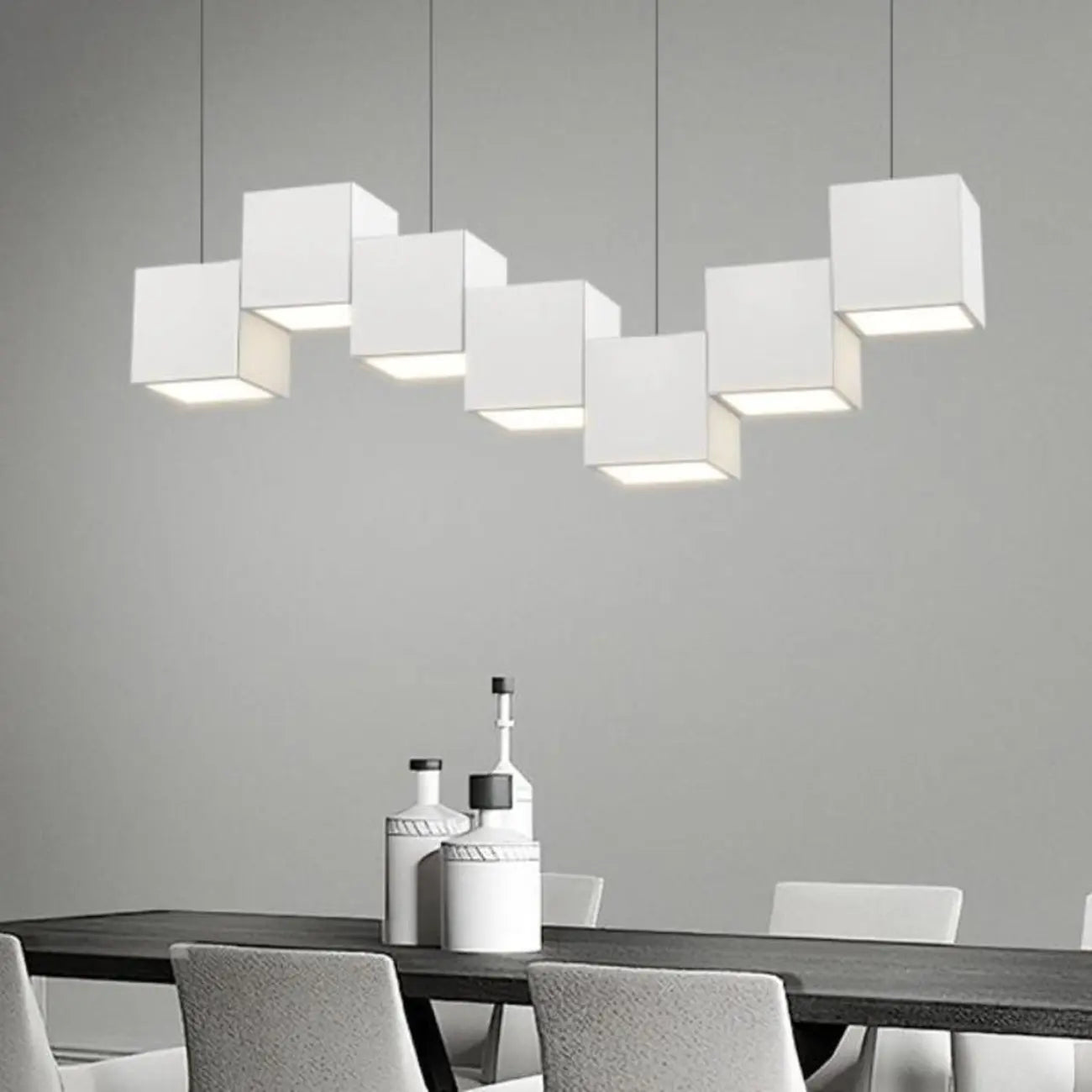 White Cube Modern Island Pendant Light, Adjustable
