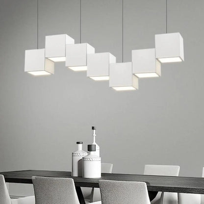 White Cube Modern Island Pendant Light, Adjustable
