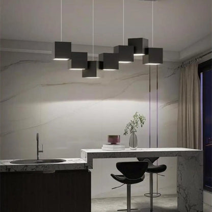 White Cube Modern Island Pendant Light, Adjustable