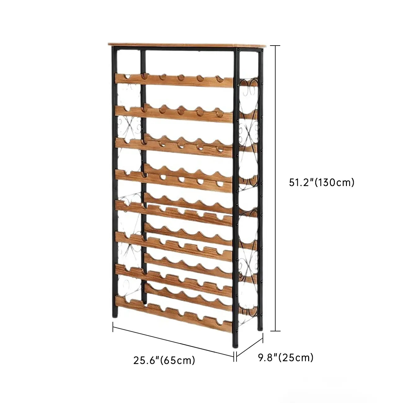 48 Bottle 8 Tier Wine Bottle Rack Freestanding Floor with Wooden Top