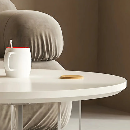 White Brown Wood Round Coffee Table with Shelf and Plastic Leg