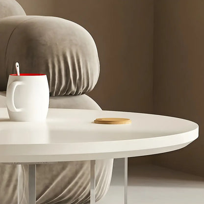 White Brown Wood Round Coffee Table with Shelf and Plastic Leg