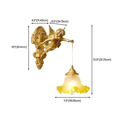Artistic Vintage Gold Angel Wall Sconce with Crystal Shade