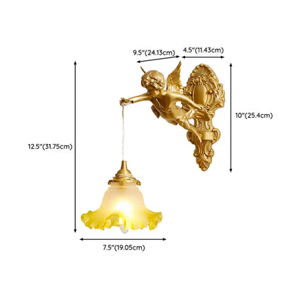 Artistic Vintage Gold Angel Wall Sconce with Crystal Shade