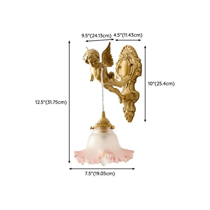 Artistic Vintage Gold Angel Wall Sconce with Crystal Shade