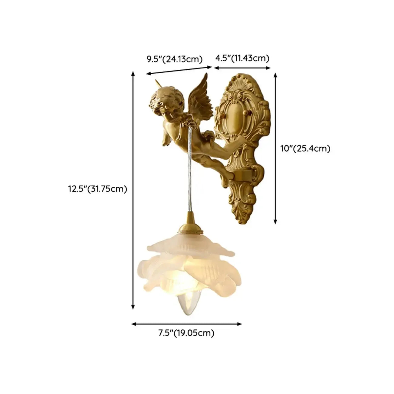 Artistic Vintage Gold Angel Wall Sconce with Crystal Shade