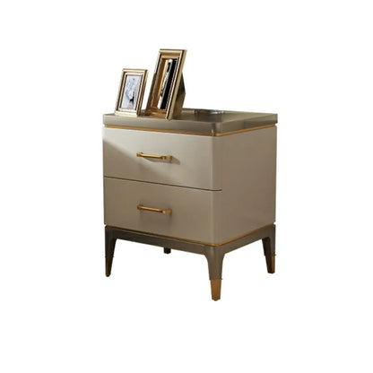 Glam Gold White Metallic Top 2-Drawer Nightstand