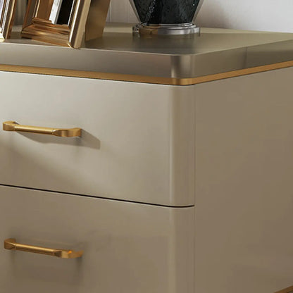 Glam Gold White Metallic Top 2-Drawer Nightstand
