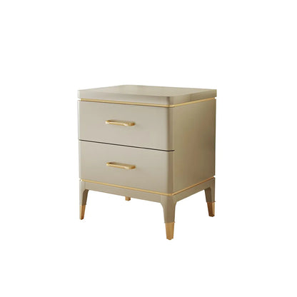 Glam Gold White Metallic Top 2-Drawer Nightstand