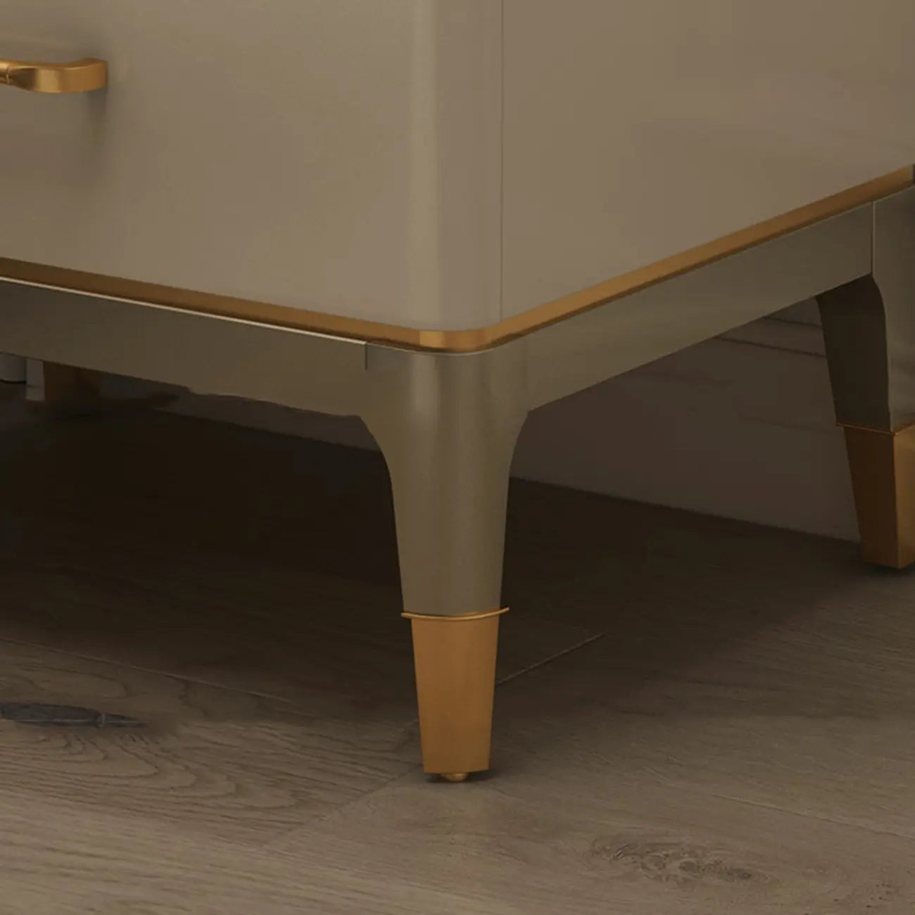 Glam Gold White Metallic Top 2-Drawer Nightstand