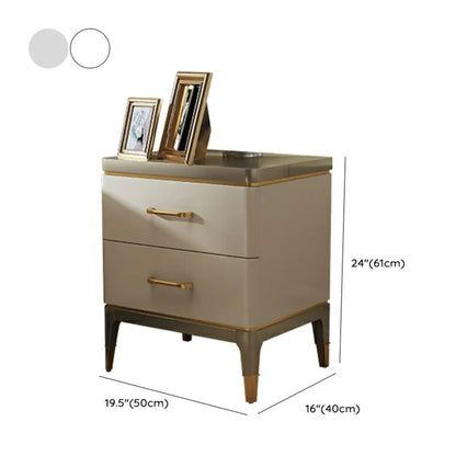 Glam Gold White Metallic Top 2-Drawer Nightstand